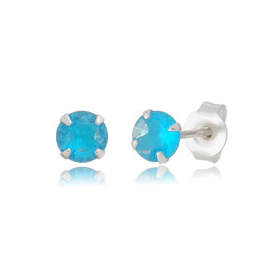Cartela de brincos zircônia redondo 5mm - Azul Céu - Prata 925 (Contém 12 Pares)