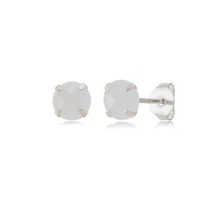Cartela de brincos zircônia redondo 5mm - Branco Leitoso - Prata 925 (Contém 12 Pares)