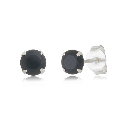 Cartela de brincos zircônia redondo 5mm - Preto - Prata 925 (Contém 12 Pares)
