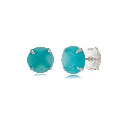 Cartela de brincos Redondo 10mm - Verde Leitoso - Prata 925 (Contém 12 Pares)