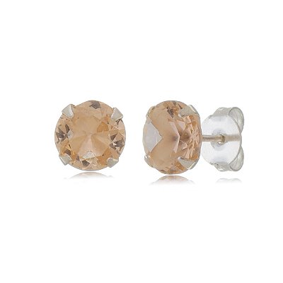 Cartela de brincos Redondo 10mm - Salmão - Prata 925 (Contém 12 Pares)