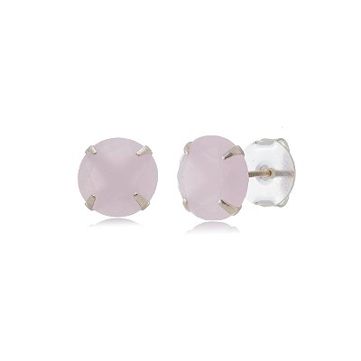 Cartela de brincos Redondo 10mm - Rosa Leitoso - Prata 925 (Contém 12 Pares)