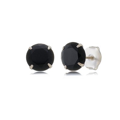 Cartela de brincos Redondo 10mm - Preto - Prata 925 (Contém 12 Pares)