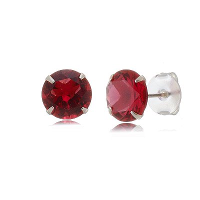 Cartela de brincos zircônia Redondo 10mm - Vermelho - Prata 925 (Contém 12 Pares)