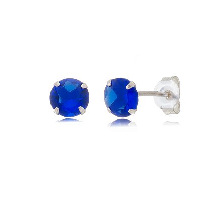 Cartela de Brincos Zircônia 8mm - Azul Caneta - Prata 925 (Contém 12 Pares)