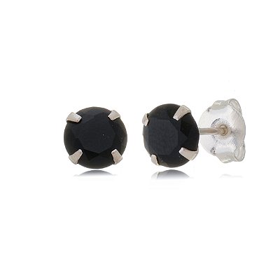 Cartela de brincos zircônia redondo 7mm - Preto - Prata 925 (Contém 12 Pares)