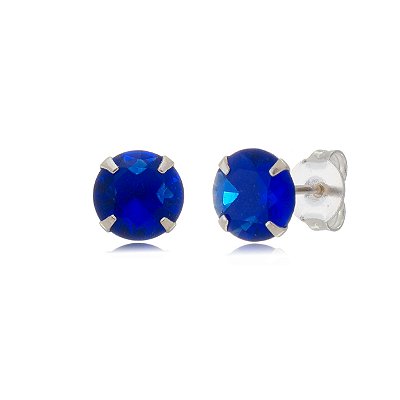 Cartela de brincos zircônia redondo 7mm - Azul Caneta - Prata 925 (Contém 12 Pares)