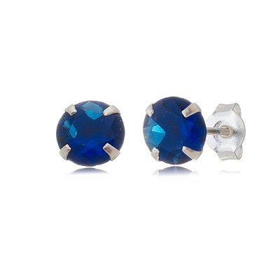 Cartela de brincos zircônia redondo 7mm - Azul Royal - Prata 925 (Contém 12 Pares)