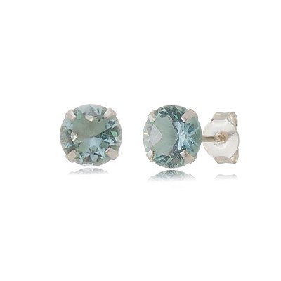 Cartela de brincos zircônia redondo 7mm - Verde Paraíba - Prata 925 (Contém 12 Pares)