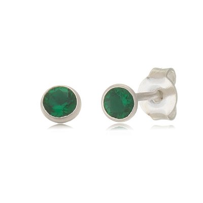 Cartela de Brincos Embutidos 3mm - Verde Esmeralda - Prata 925 (Contém 12 Pares)