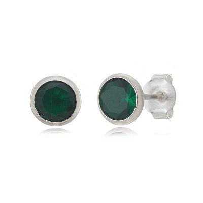 Cartela de Brincos Embutidos 6mm - Verde Esmeralda - Prata 925 (Contém 12 Pares)
