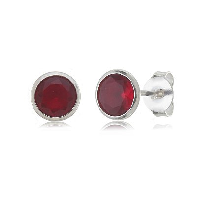 Cartela de Brincos Embutidos 6mm - Vermelho - Prata 925 (Contém 12 Pares)