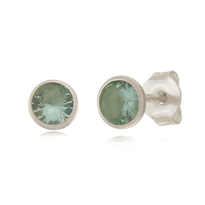 Cartela de Brincos Embutidos 6mm - Verde Paraíba - Prata 925 (Contém 12 Pares)