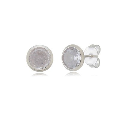 Cartela de Brincos Embutidos 8mm - Cristal - Prata 925 (Contém 12 Pares)