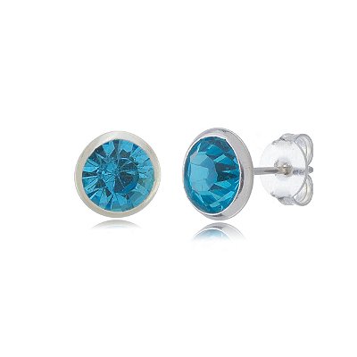 Cartela de Brincos Embutidos 8mm - Azul Céu - Prata 925 (Contém 12 Pares)