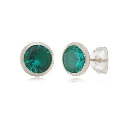 Cartela de Brincos Embutidos 8mm - Verde Esmeralda - Prata 925 (Contém 12 Pares)
