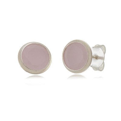 Cartela de Brincos Embutidos 8mm - Rosa Leitoso - Prata 925 (Contém 12 Pares)