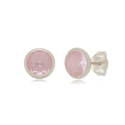 Cartela de Brincos Embutidos 8mm - Rosa - Prata 925 (Contém 12 Pares)