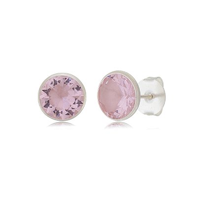 Cartela de Brincos Embutido 10mm - Rosa - Prata 925 (Contém 12 Pares)