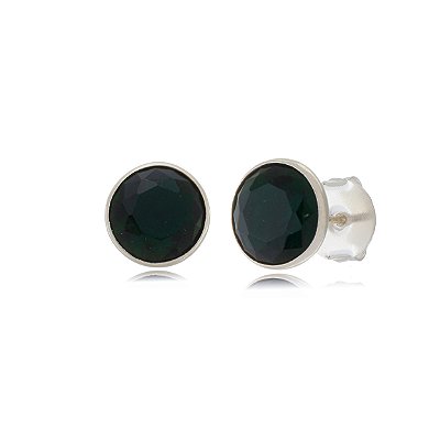 Cartela de Brincos Embutido 10mm - Verde Esmeralda - Prata 925 (Contém 12 Pares)