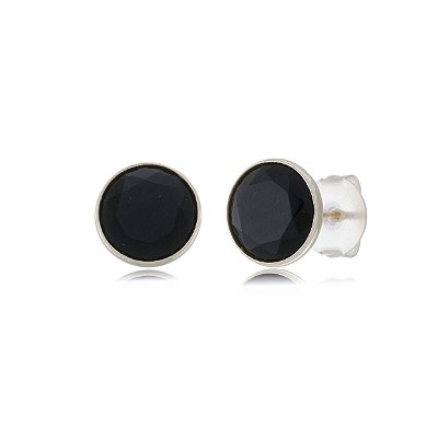Cartela de Brincos Embutido 10mm - Preto - Prata 925 (Contém 12 Pares)