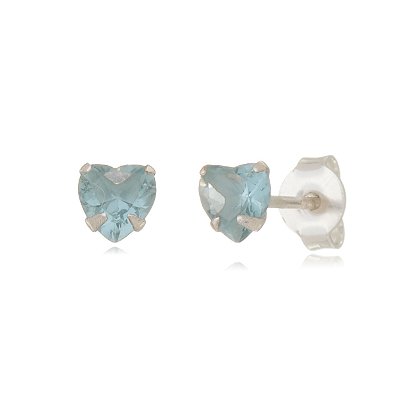 Cartela de brincos zircônia Coração 5x5 - Azul Bebê - Prata 925 (Contém 12 Pares)