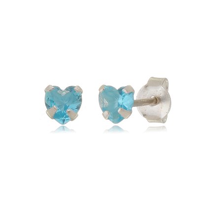 Cartela de brincos zircônia Coração 5x5 - Azul Céu - Prata 925 (Contém 12 Pares)