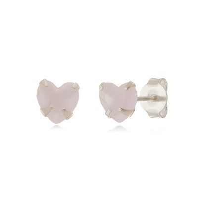 Cartela de brincos zircônia Coração 5x5 - Rosa Leitoso - Prata 925 (Contém 12 Pares)