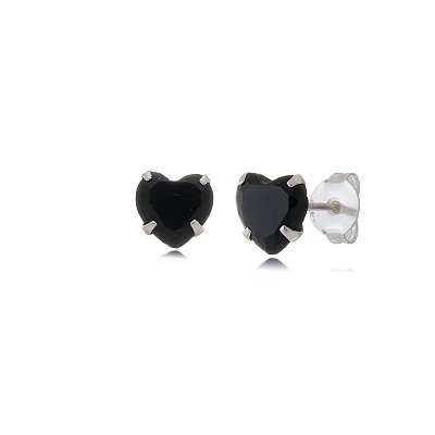 Cartela de brincos zircônia Coração 5x5 - Preto - Prata 925 (Contém 12 Pares)