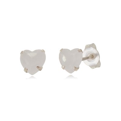 Cartela de brincos zircônia Coração 6x6 - Branco Leitoso - Prata 925 (Contém 12 Pares)