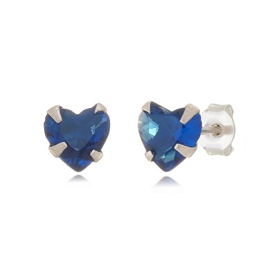 Cartela de brincos zircônia Coração 8x8 - Azul Royal - Prata 925 (Contém 12 Pares)