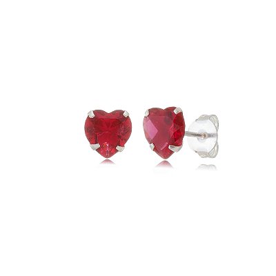 Cartela de brincos zircônia Coração 10x10 - Vermelho - Prata 925 (Contém 12 Pares)