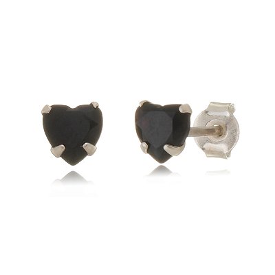Cartela de brincos zircônia Coração 10x10 - Preto - Prata 925 (Contém 12 Pares)