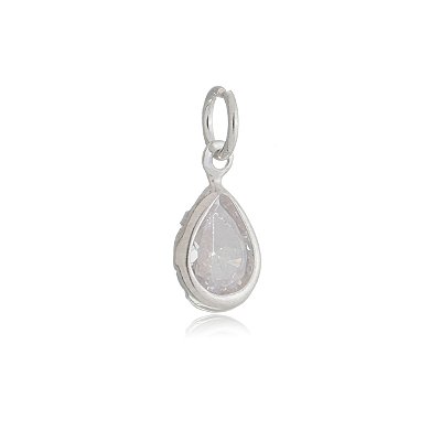 Pingente Embutido Gota 6x8 - Cristal - Prata 925 (Contém 5 Peças)