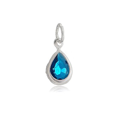 Pingente Embutido Gota 6x8 - Azul Royal - Prata 925 (Contém 5 Peças)