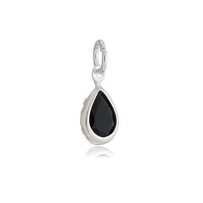 Pingente Embutido Gota 6x8 - Preto - Prata 925 (Contém 5 Peças)