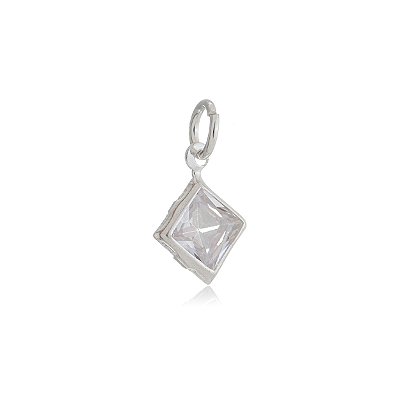 Pingente Quadrado Embutido 6x6 - Cristal - Prata 925 (Contém 5 Peças)