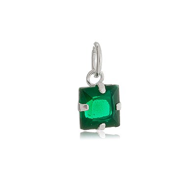 Pingente Quadrado  6x6 - Verde Esmeralda - Prata 925 (Contém 5 Peças)CRAV.