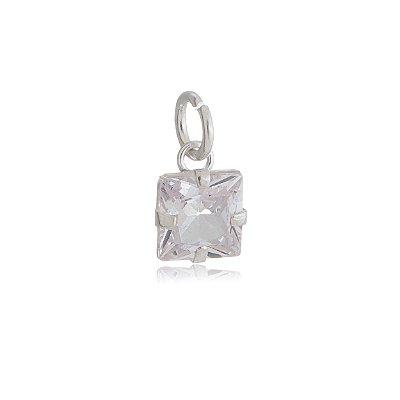 Pingente Quadrado  6x6 - Cristal - Prata 925 (Contém 5 Peças)CRAV.