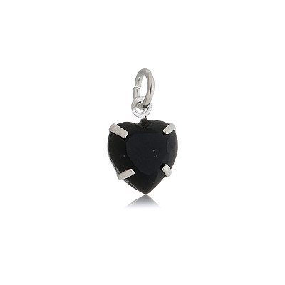 Pingente Coração 8x8 - Preto - Prata 925 (Contém 5 Peças)CRAV.