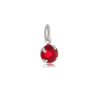 Pingente Redondo 5mm - Vermelho - Prata 925 (Contém 5 Peças)