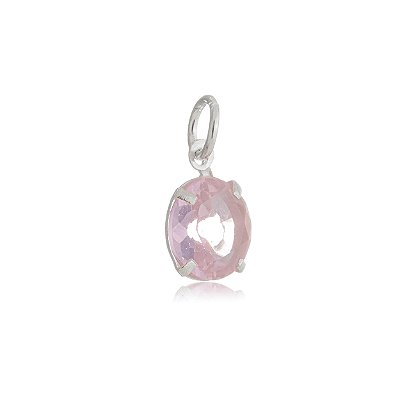 Pingente Redondo 8mm - Rosa - Prata 925 (Contém 5 Peças)