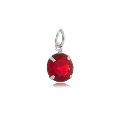 Pingente Redondo 8mm - Vermelho - Prata 925 (Contém 5 Peças)