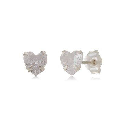 Cartela de brincos zircônia Coração 6x6 - Prata 925 (Contém 12 Pares)