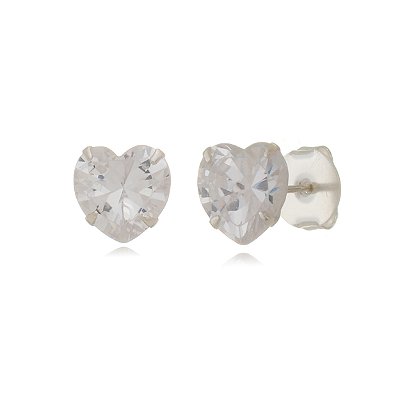 Cartela de brincos zircônia Coração 7x7 - Prata 925 (Contém 12 Pares)