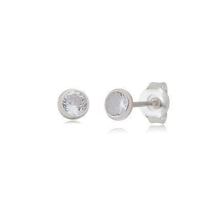 Cartela de Brincos Embutidos 4mm - Cristal - Prata 925 (Contém 12 Pares)