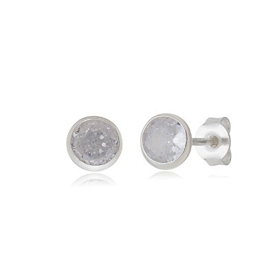 Cartela de Brincos Embutidos 7mm - Cristal - Prata 925 (Contém 12 Pares)