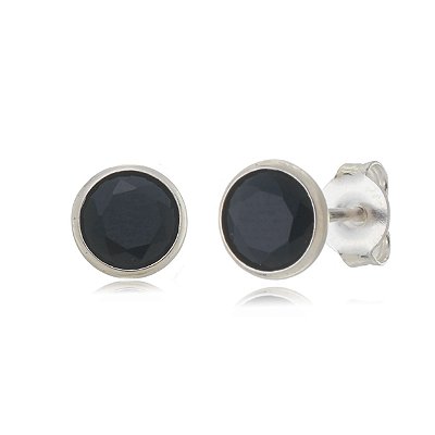 Cartela de Brincos Embutidos 8mm - Preto - Prata 925 (Contém 12 Pares)