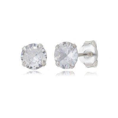 Cartela de brincos zircônia redondo 6mm - Prata 925 (Contém 12 Pares)