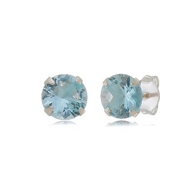 Cartela de Brincos Zircônia 8mm - Azul Bebê - Prata 925 (Contém 12 Pares)